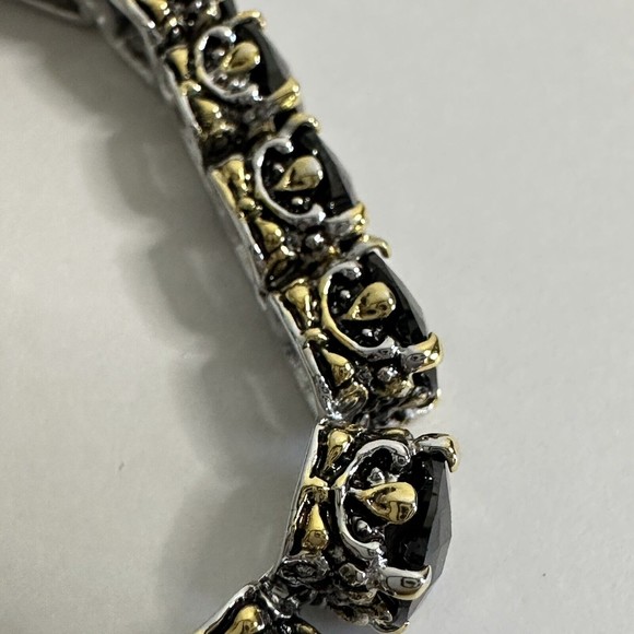 Bracelet Black Faceted Tennis Style Two Toned Safety Clasp IJDI China 925 Marked - Picture 4 of 13